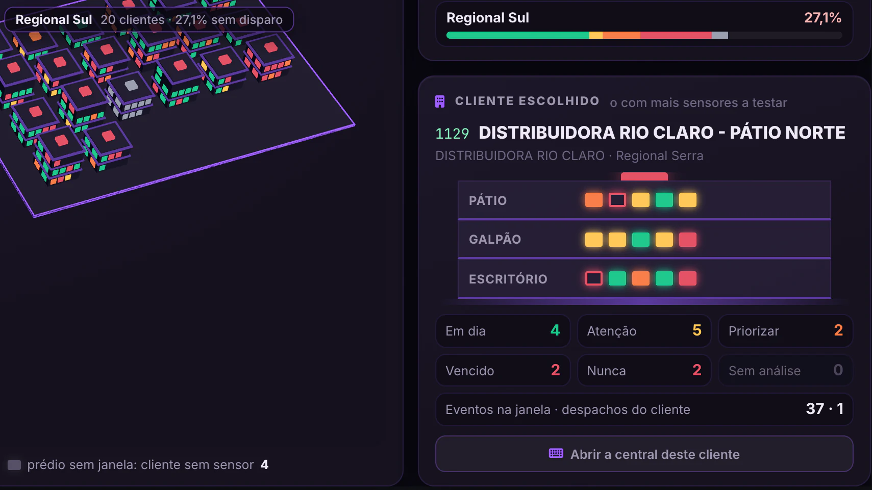 Alarmes Segware · Quarteirões 3D · Cliente escolhido · 1129