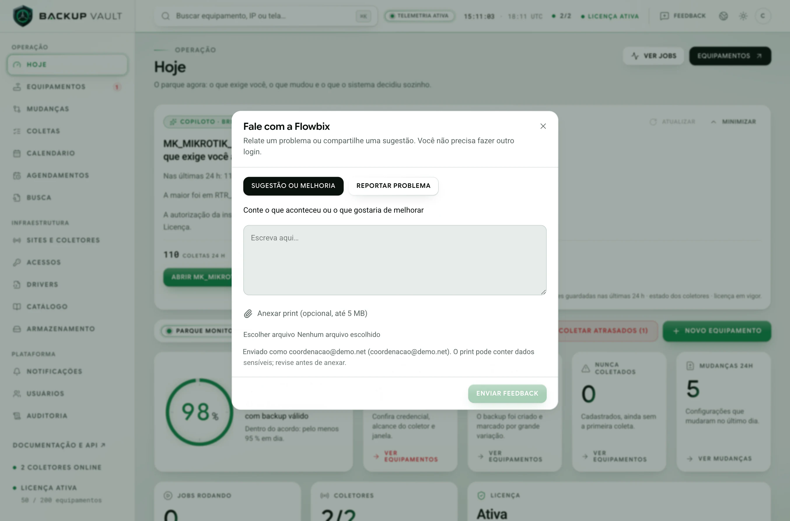 Backup Vault · Fale com a Flowbix · Fale com a Flowbix
