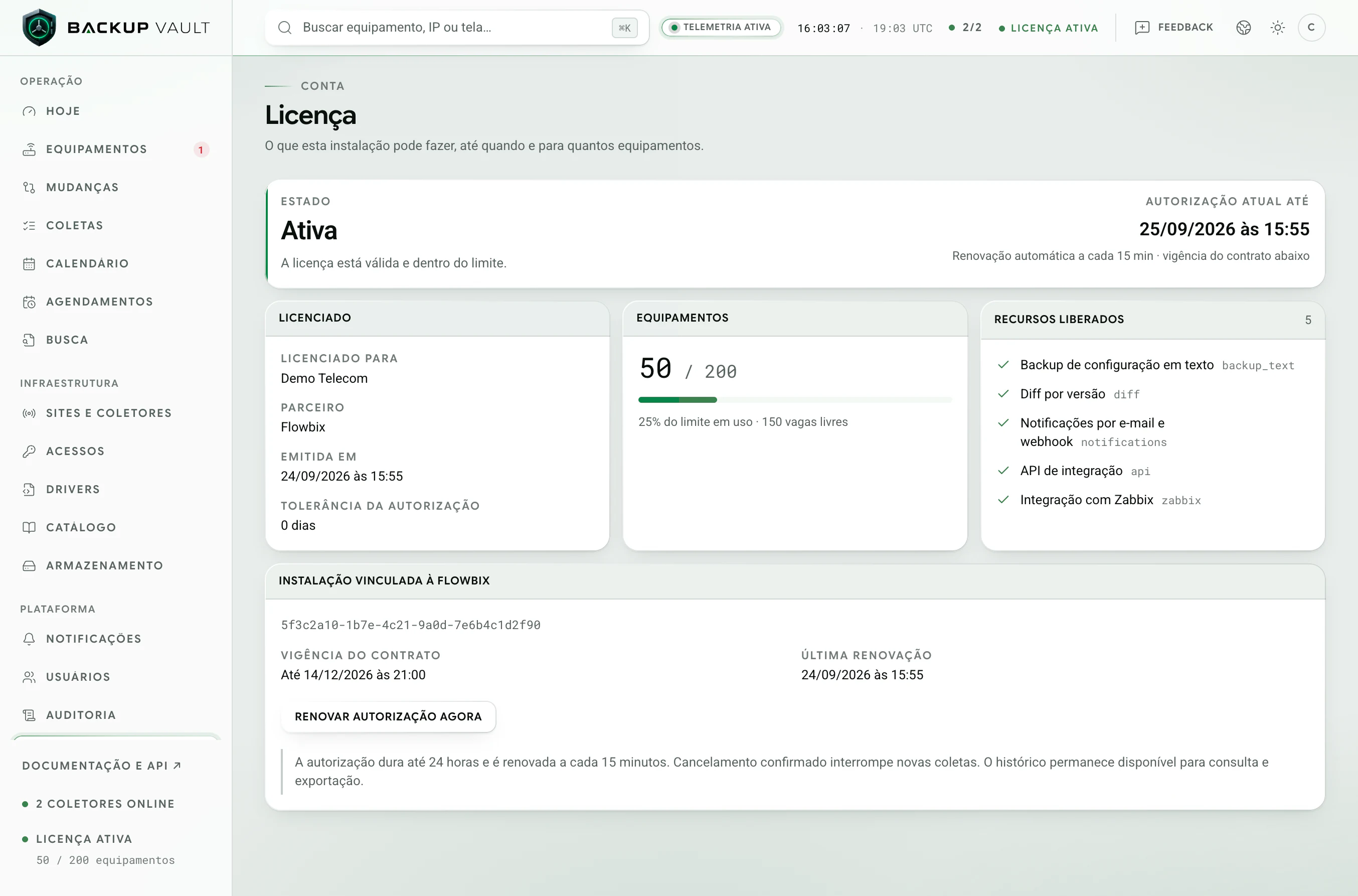 Backup Vault · Licença · Estado da licença