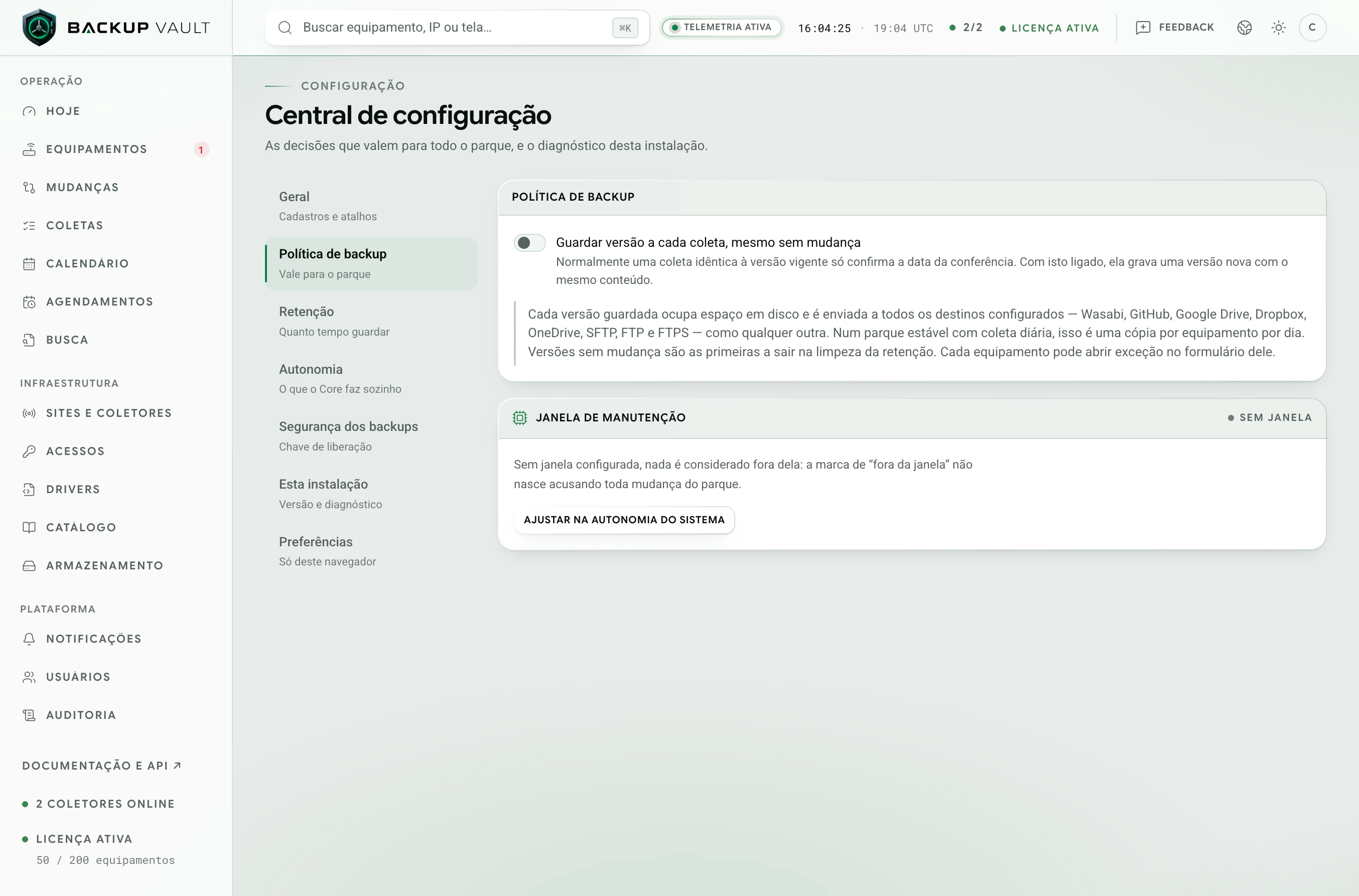Backup Vault · Política de backup · Política de backup