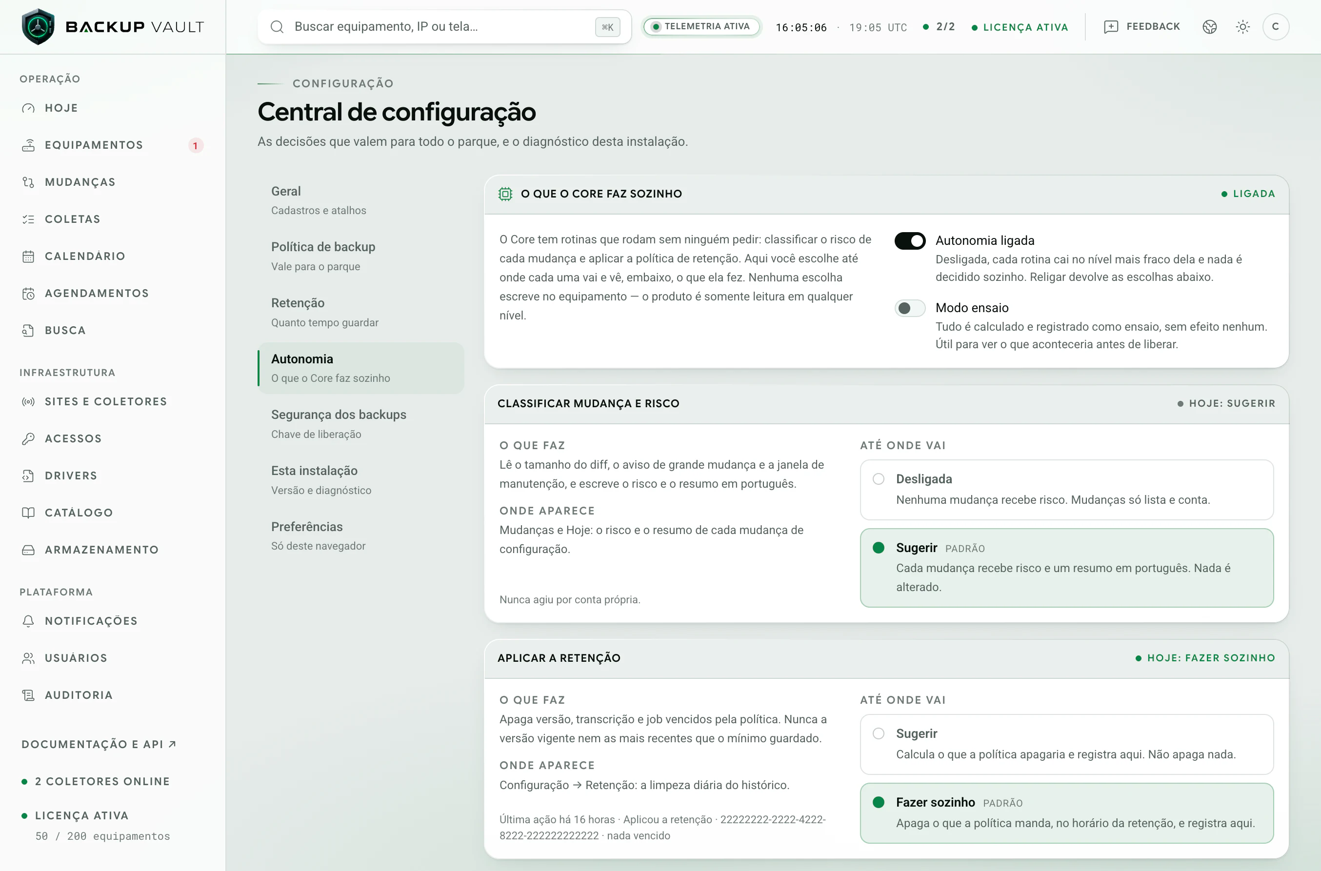 Backup Vault · Autonomia · Autonomia do Core