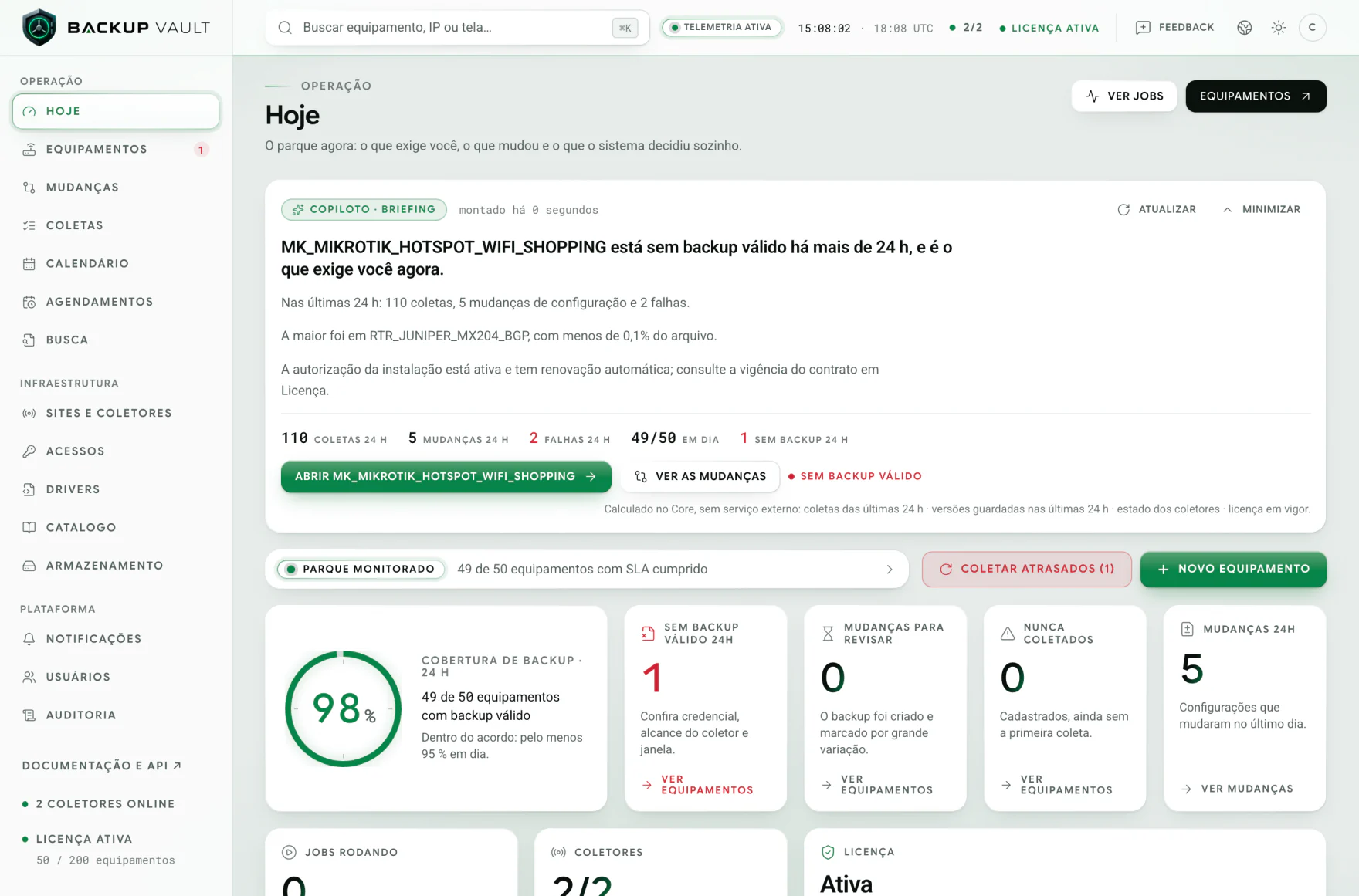 Backup Vault · Hoje · Visão geral