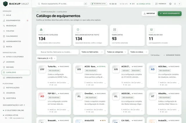 Catálogo de equipamentos
