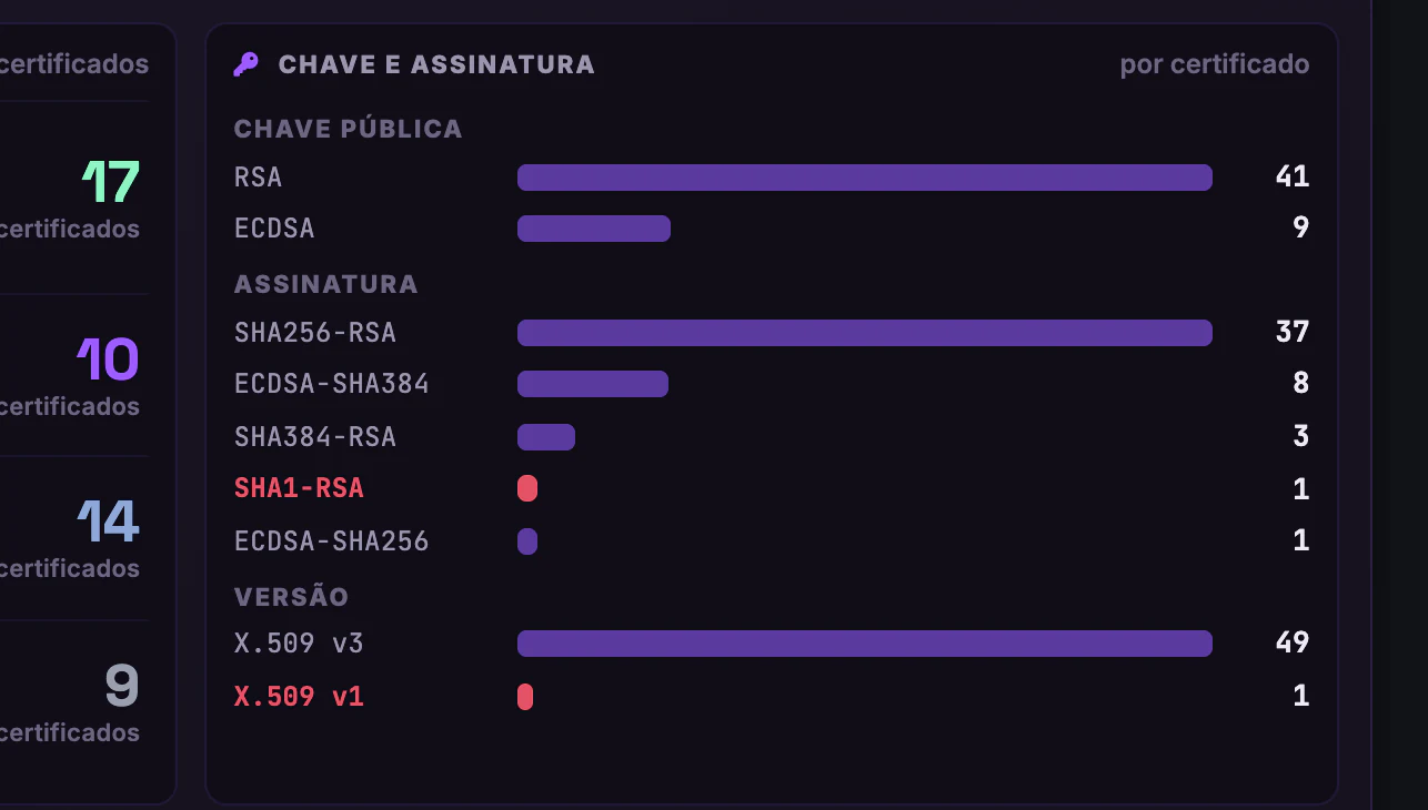 Certificados SSL/TLS · Emissores e renovação · Chave e assinatura