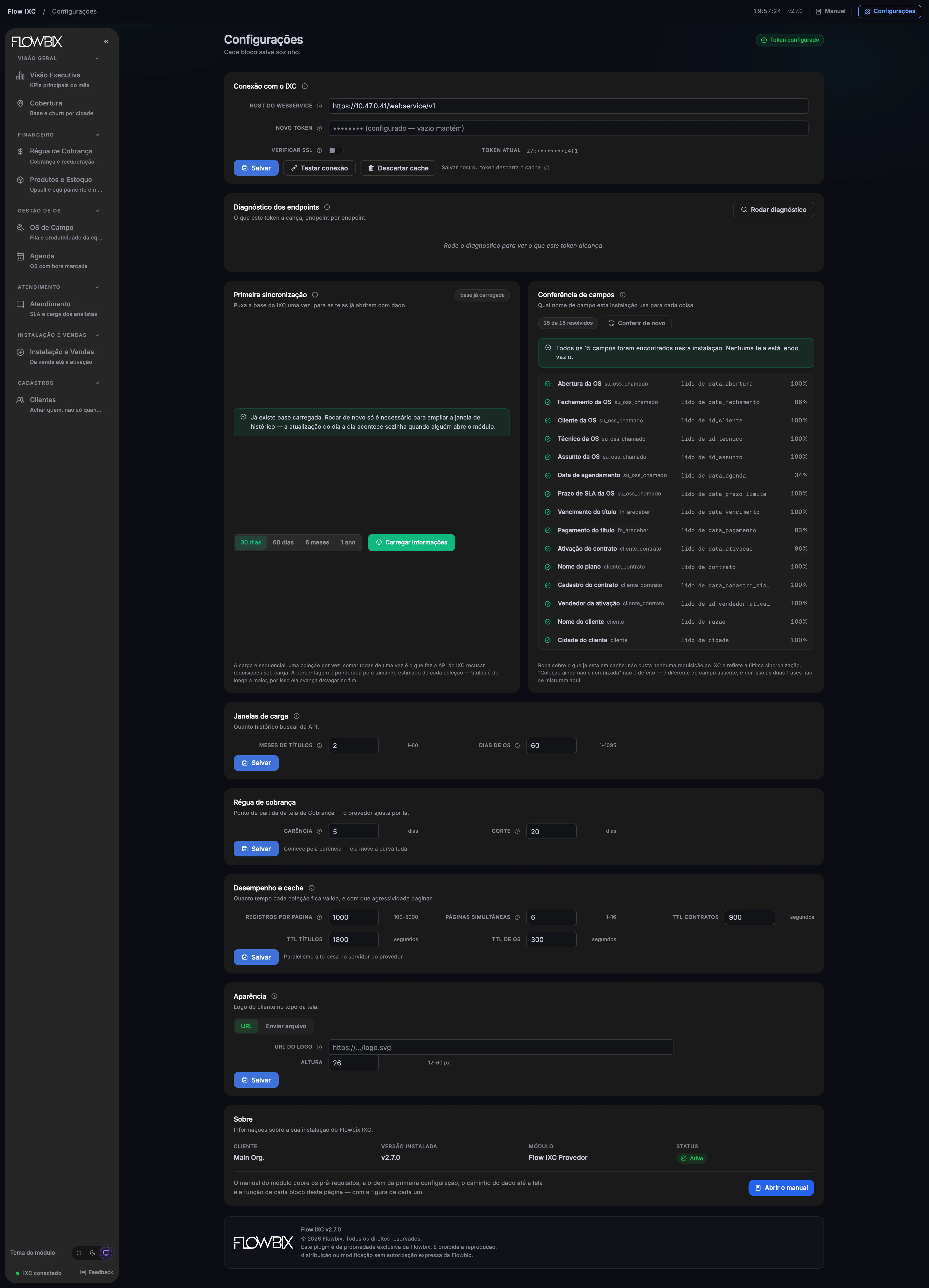 Flow IXC · Configurações