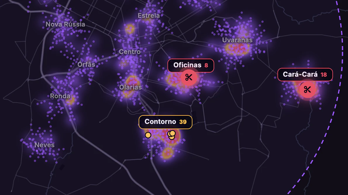 OLT × Downdetector · Mapa e voz do cliente · Rompimento e energia no bairro