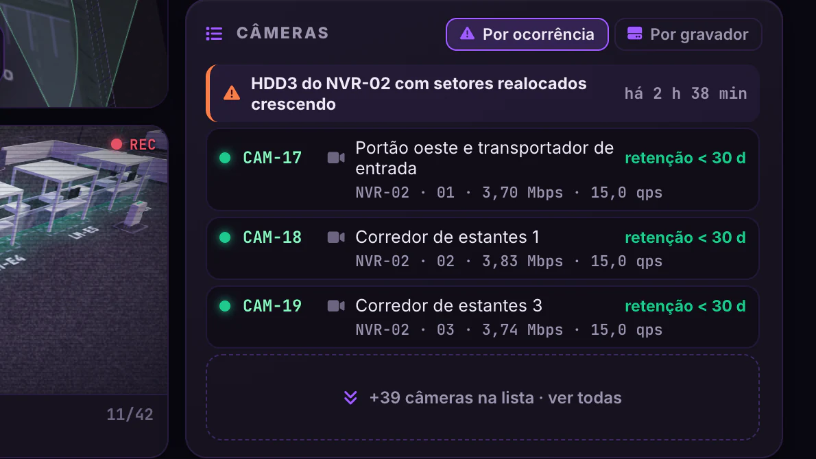 Planta Conectada · CFTV e pontos cegos · A ocorrência do NVR-02