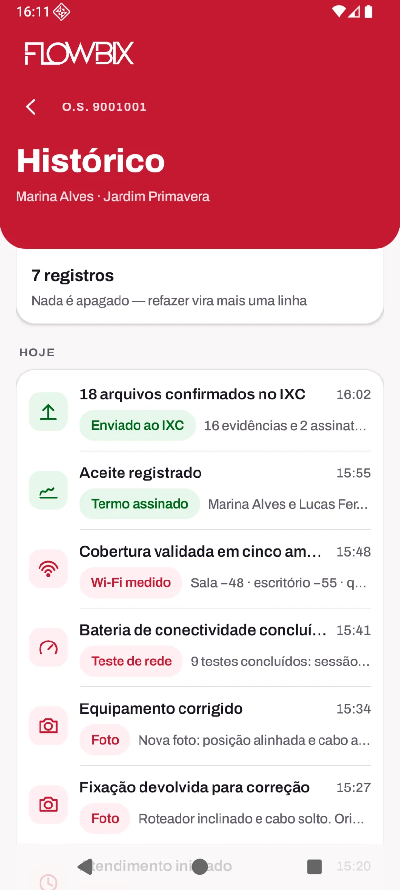 App de Instalação: Fotos, Testes e Laudo