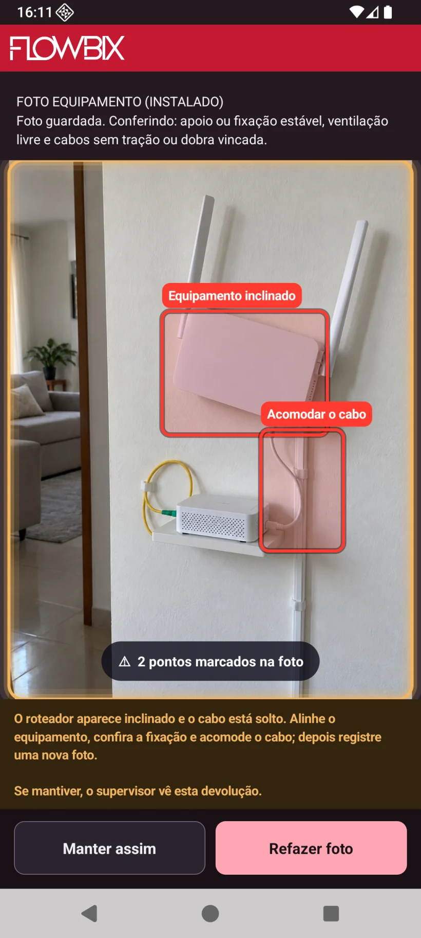 App de Instalação: Fotos, Testes e Laudo