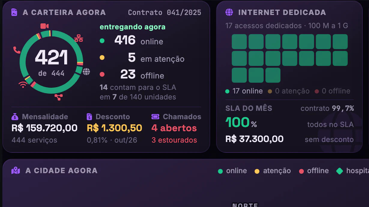 Internet, Telefonia e SLA da Prefeitura · Visão geral · A carteira e a internet dedicada