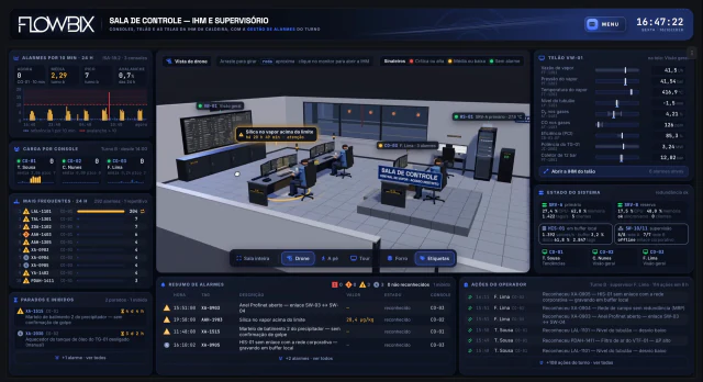 Tour 3D da Caldeira a Biomassa · Sala de controle