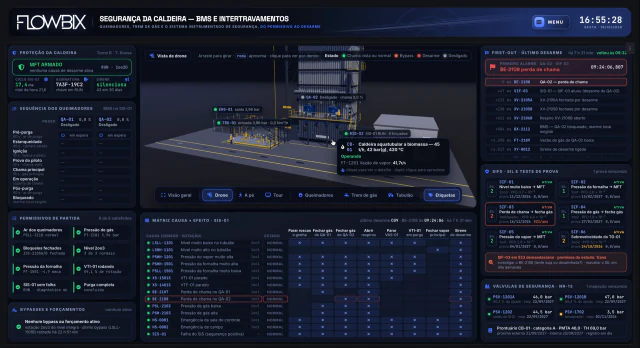 Tour 3D da Caldeira a Biomassa · BMS e intertravamentos