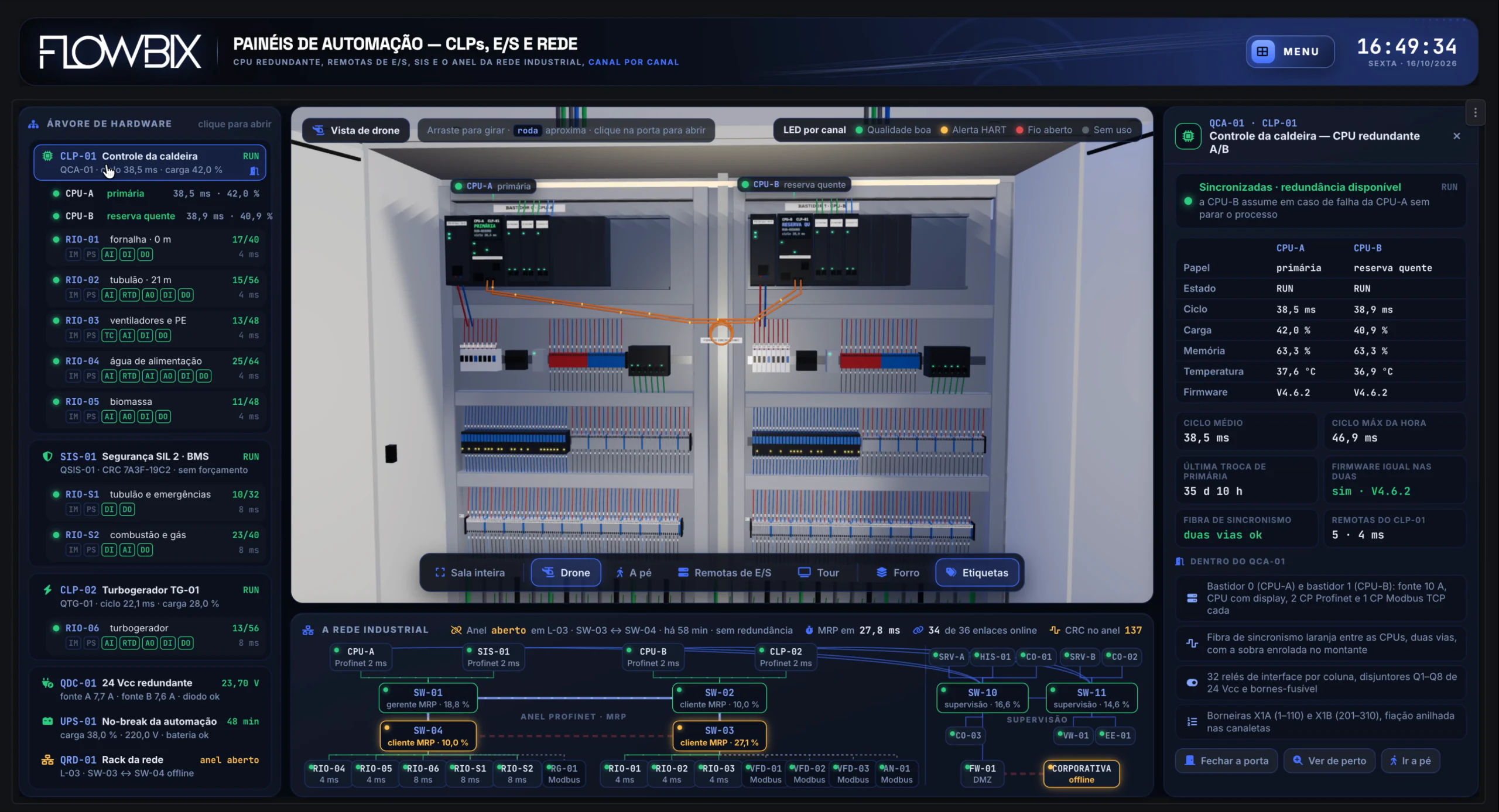 Tour 3D da Caldeira a Biomassa · CLPs, E/S e rede · As duas CPUs do CLP-01